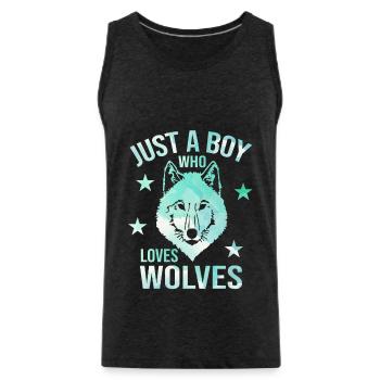 Just a boy who loves wolves - Men's Premium Organic Tank Top - charcoal grey - Front - Alexander (188cm)