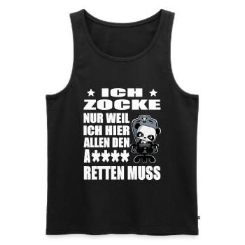 süßer Gaming Panda Ich zocke nur weil ich hier - Männer Premium Bio Tank Top - Schwarz - Vorne - Michal (187cm)