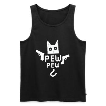 Chat Pew Pew Cat Meme - Débardeur bio Premium Homme - noir - Devant - Michal (187cm)
