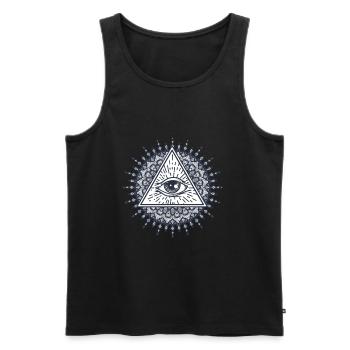 Mandala Triangle Maçonnique Conspiration Illuminati - Débardeur bio Premium Homme - noir - Devant - Michal (187cm)