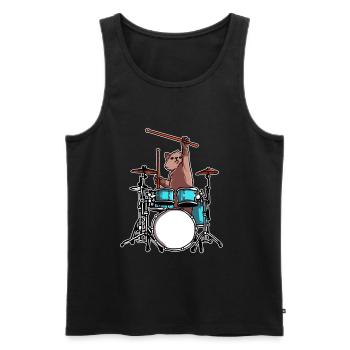 Drummer Katze spielt Schlaugzeug Musiker Geschenke - Männer Premium Bio Tank Top - Schwarz - Vorne - Michal (187cm)