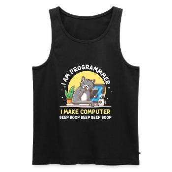 Cat Programmer Coder Developer Kitten Computer - Men's Premium Organic Tank Top - black - Front - AI Model Male 178 light (178cm)