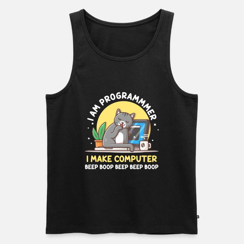 Cat Programmer Coder Developer Kitten Computer - Débardeur bio Premium Homme - noir