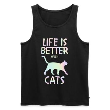 La vie est un cadeau de chat avec les chats - Débardeur bio Premium Homme - noir - Devant - Michal (187cm)
