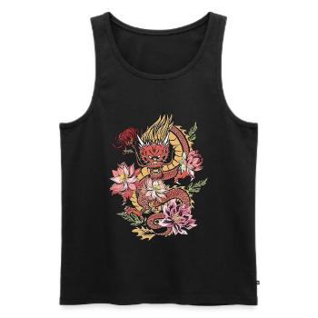 Dragon japonais avec fleurs Vintage Dragon - Débardeur bio Premium Homme - noir - Devant - AI Model Male 178 light (178cm)