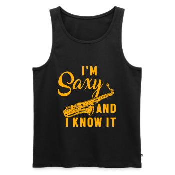 Je suis Saxy et je le sais Musical Sax Saxophone Cadeau - Débardeur bio Premium Homme - noir - Devant - AI Model Male 178 light (178cm)