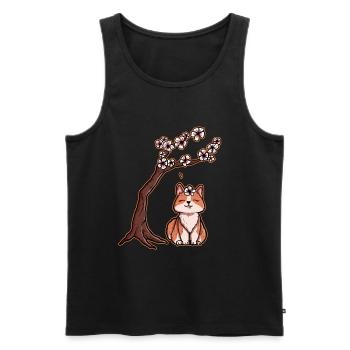 Kawaii Shiba Inu under Japanese Flower Cherry - Men's Premium Organic Tank Top - black - Front - Michal (187cm)