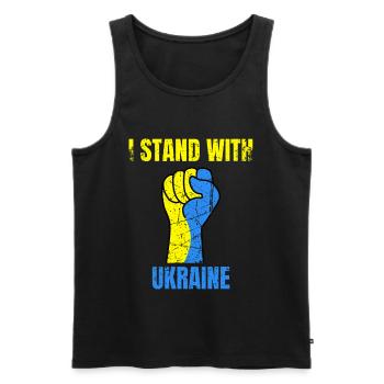 Je me tiens avec le drapeau ukrainien vintage de l’Ukraine - Débardeur bio Premium Homme - noir - Devant - Michal (187cm)
