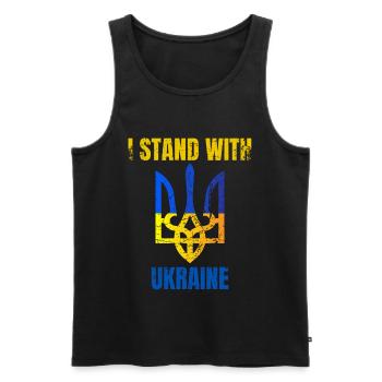 Je me tiens avec le drapeau ukrainien vintage de l’Ukraine - Débardeur bio Premium Homme - noir - Devant - Michal (187cm)