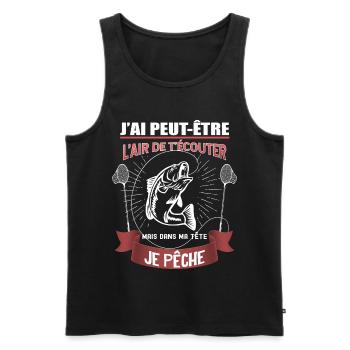 L'Air De T'Ecouter Message Drôle Homme Pêcheur - Débardeur bio Premium Homme - noir - Devant - Michal (187cm)
