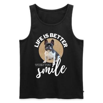 BOULEDOGUE FRANÇAIS - LA VIE est meilleure quand on SOURIT - Débardeur bio Premium Homme - noir - Devant - AI Model Male 178 light (178cm)