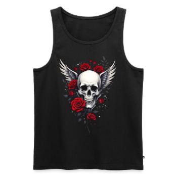 Geflügelter Totenkopf & rote Rosen, Gothic, Totenkopf - Männer Premium Bio Tank Top - Schwarz - Vorne - AI Model Male 178 light (178cm)