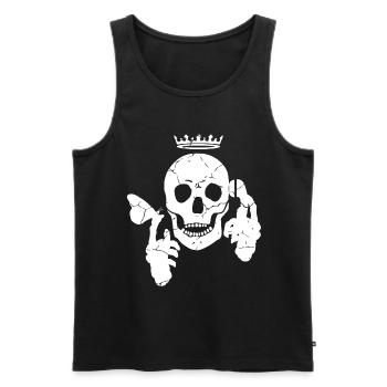 Skull with butterfly and telephone - Men's Premium Organic Tank Top - black - Front - AI Model Male 178 light (178cm)