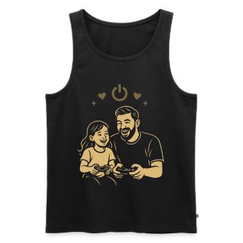 Dad & Daughter Gaming - Retro Style - Men's Premium Organic Tank Top - black - Front - AI Model Male 178 light (178cm)