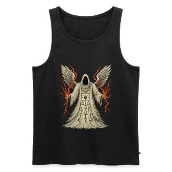 Hooded Grim with Wings and Runes - Men's Premium Organic Tank Top - black - Front - AI Model Male 178 light (178cm)