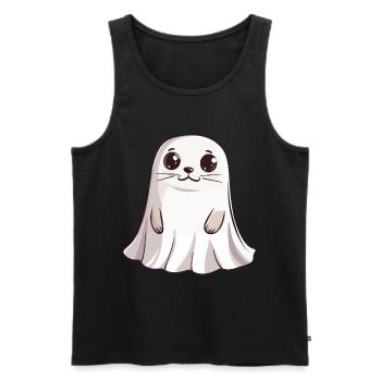 phoque animal Halloween drôle fantôme - Débardeur bio Premium Homme - noir - Devant - AI Model Male 178 light (178cm)