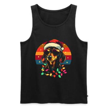 Teckel avec chapeau de Père Noël et lunettes de soleil - Débardeur bio Premium Homme - noir - Devant - Michal (187cm)