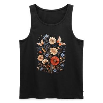 Fleurs pressées vintage et papillons Boho - Débardeur bio Premium Homme - noir - Devant - Michal (187cm)