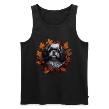 Shih Tzu Chien en automne Feuilles d’automne - Débardeur bio Premium Homme - noir - Devant - Michal (187cm)