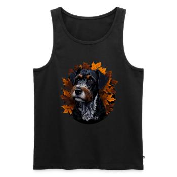 Chien Schnauzer miniature dans les feuilles d’automne d’automne - Débardeur bio Premium Homme - noir - Devant - Michal (187cm)