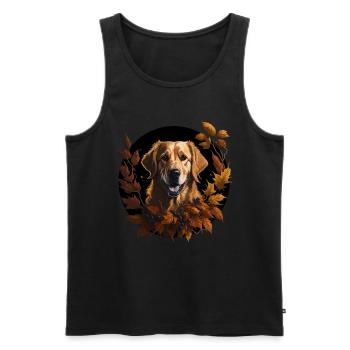 Chien Golden Retriever dans les feuilles d’automne - Débardeur bio Premium Homme - noir - Devant - AI Model Male 178 light (178cm)