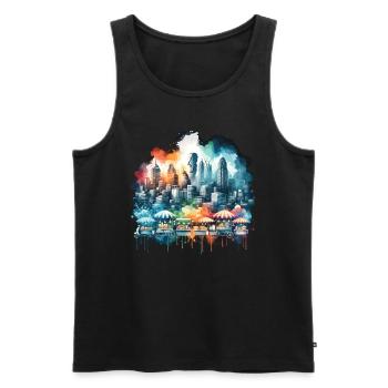 Thailand Vibrant Bangkok Thai Tours - Men's Premium Organic Tank Top - black - Front - Michal (187cm)