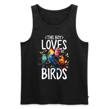 Oiseau Garçon Oiseau Drôle Oiseau Observateur D’oiseaux - Débardeur bio Premium Homme - noir - Devant - AI Model Male 178 light (178cm)