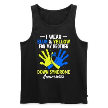 Syndrome de Down Frère Chromosome T21 Bleu et - Débardeur bio Premium Homme - noir - Devant - AI Model Male 178 light (178cm)