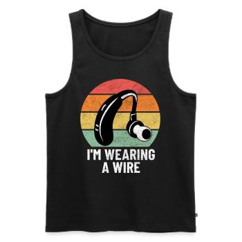 Wearing A Wire Funny Deaf Retro Groovy ASL - Men's Premium Organic Tank Top - black - Front - AI Model Male 178 light (178cm)