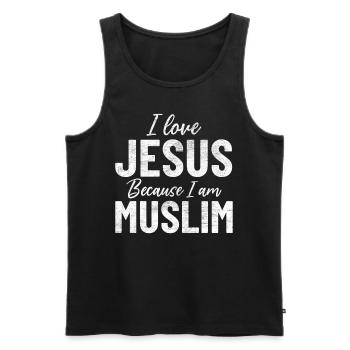 J’aime Jésus parce que je suis musulman Prophète islamique - Débardeur bio Premium Homme - noir - Devant - AI Model Male 178 light (178cm)