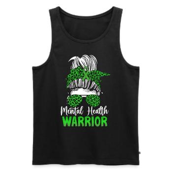 Mental Health Warrior Messy Bun Green Ribbon - Men's Premium Organic Tank Top - black - Front - AI Model Male 178 light (178cm)