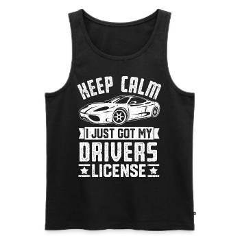 Bleib ruhig, ich habe gerade meinen Führerschein lustig gemacht - Männer Premium Bio Tank Top - Schwarz - Vorne - AI Model Male 178 light (178cm)