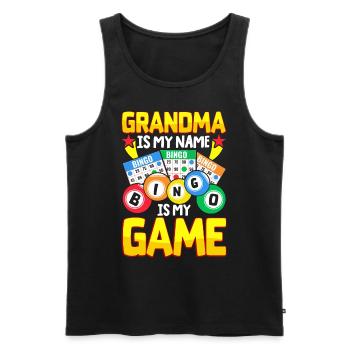 Mamie est mon nom Bingo est mon jeu Mamie - Débardeur bio Premium Homme - noir - Devant - AI Model Male 178 light (178cm)