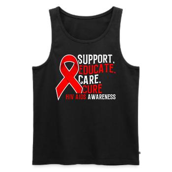 Support Educate Care Cure HIV AIDS Red Ribbon HIV - Men's Premium Organic Tank Top - black - Front - AI Model Male 178 light (178cm)