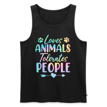 Liebt Tiere Toleriert Menschen Batik Tier - Männer Premium Bio Tank Top - Schwarz - Vorne - Michal (187cm)