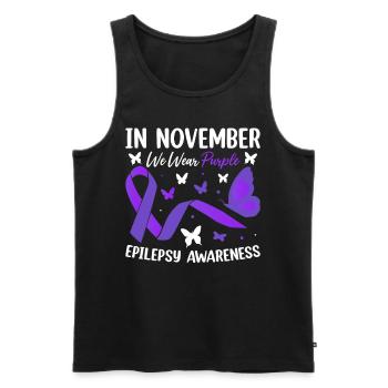 Im November tragen wir Purple Epilepsy Awareness - Männer Premium Bio Tank Top - Schwarz - Vorne - AI Model Male 178 light (178cm)