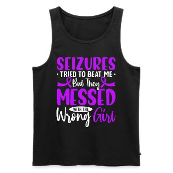 Anfälle versucht, mich zu schlagen lila Schleife lustig - Männer Premium Bio Tank Top - Schwarz - Vorne - Michal (187cm)
