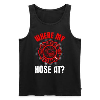 Where My Hose At Funny Firefighting Red Line - Men's Premium Organic Tank Top - black - Front - Michal (187cm)