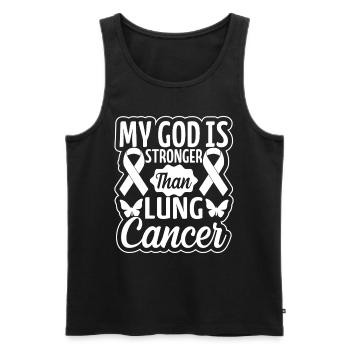 My God Is Stronger White Ribbon Carcinoma Lung - Men's Premium Organic Tank Top - black - Front - Michal (187cm)
