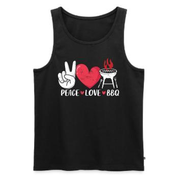 Peace Love BBQ Pitmaster Smoker Funny BBQ - Men's Premium Organic Tank Top - black - Front - AI Model Male 178 light (178cm)