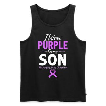 Je porte du violet pour mon fils Cancer du pancréas violet - Débardeur bio Premium Homme - noir - Devant - Michal (187cm)