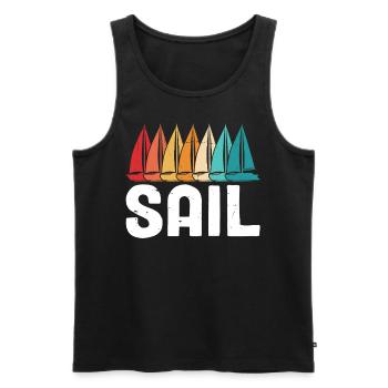 Sail Dinghy Sailboat Sea Captain Retro Funny - Men's Premium Organic Tank Top - black - Front - AI Model Male 178 light (178cm)