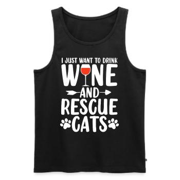 Drink Wine And Rescue Cats Animal Activist Funny - Men's Premium Organic Tank Top - black - Front - AI Model Male 178 light (178cm)