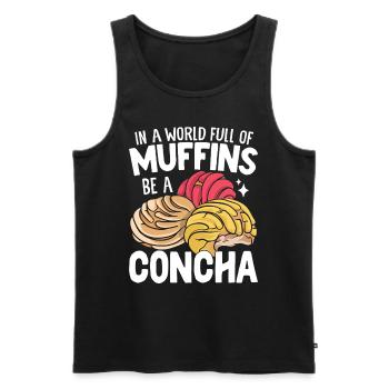 Dans Un Monde Plein De Muffins Drôles Conchas Mexicains - Débardeur bio Premium Homme - noir - Devant - AI Model Male 178 light (178cm)