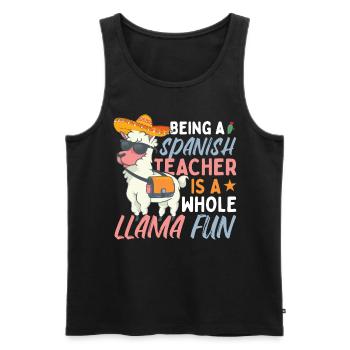 Funny Spanish Teacher Llama - Men's Premium Organic Tank Top - black - Front - AI Model Male 178 light (178cm)