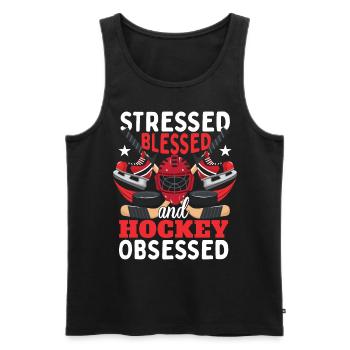 Stressé béni et obsédé par le hockey - Débardeur bio Premium Homme - noir - Devant - Michal (187cm)