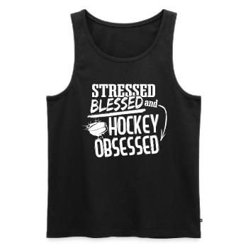 Stressed Blessed And Hockey Obsessed - Men's Premium Organic Tank Top - black - Front - Michal (187cm)