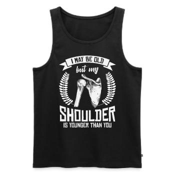 I May Be Old But My Shoulder Is Younger Than You - Men's Premium Organic Tank Top - black - Front - AI Model Male 178 light (178cm)