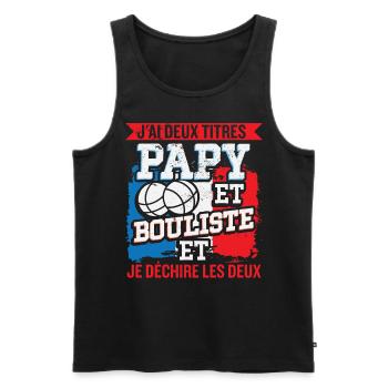 Papy Et Bouliste Pétanque Accessoire Boccia Cadeau - Débardeur bio Premium Homme - noir - Devant - Michal (187cm)