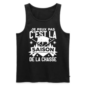 C'est La Saison De La Chasse | Sanglier | Chasseur - Débardeur bio Premium Homme - noir - Devant - Michal (187cm)